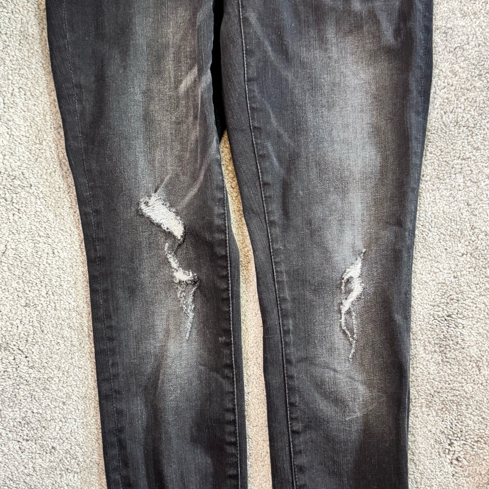 bebe Black Distressed Stretch Skinny Overall Jeans - Picture 5 of 6